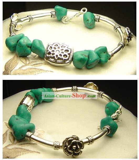 Chinese Silver Song Stone Bracelet