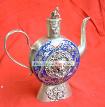 Chinesische Palace Silver Cloisonne Lion King Head Kettle