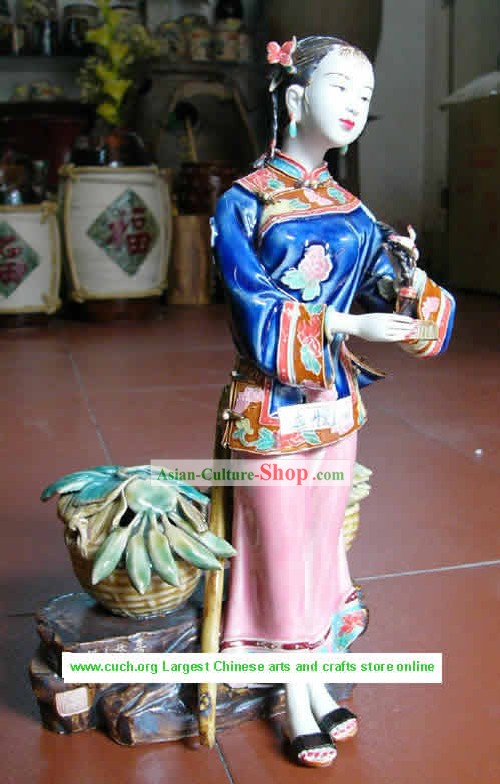 Hand Made Shi Wan Ceramics Statue-Happy Life