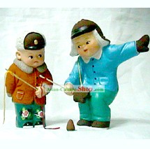 Mão chinês fez Figurine-Playing Barro Tradicional Jogo Peg top-