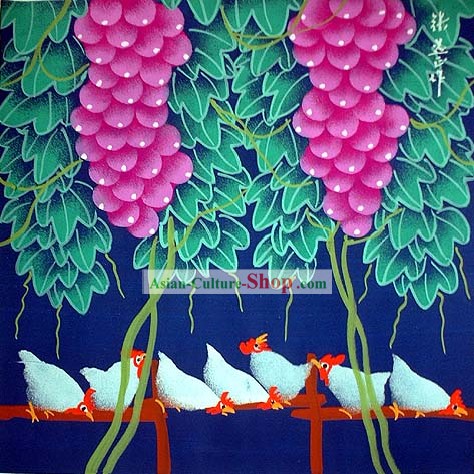 Shan Xi Folk Farmer Painting-Under The Grape Stand