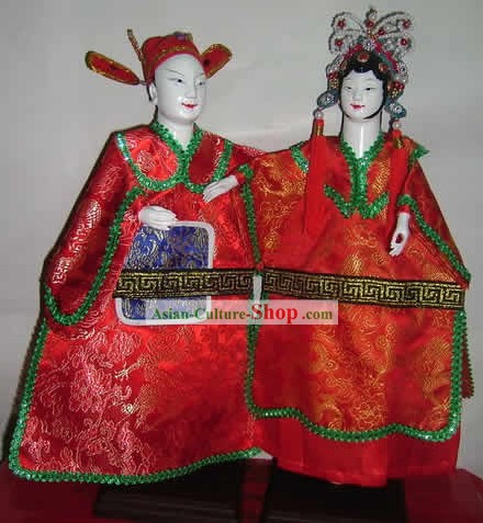 중국어 클래식 수제 손 인형 커플 - 신랑과 신부