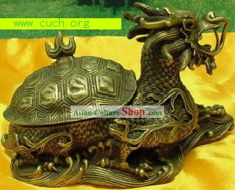 Elegant Chinese Brass Dragon Tortoise Statue