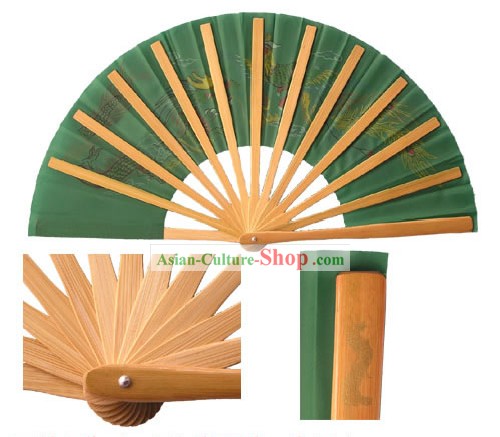Chinese Dragon and Phoenix Professional Green Mu Lan Martial Arts Bamboo Fan