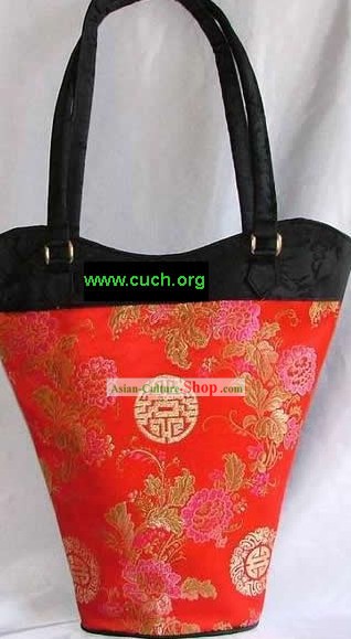 Chinese Silk longo vermelho Satchel