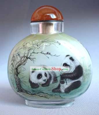 Snuff Bottles With Inside Painting Chinese Animal Series-Panda Friends