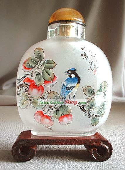 Snuff Bottles With Inside Painting Birds Series-Blue Bird