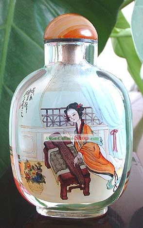 Snuff Bottles With Inside Painting Characters Series-Chinese Ancient Beauty Playing Zither