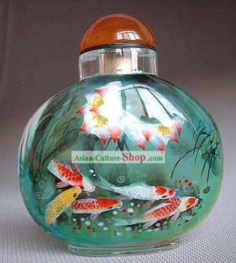 Snuff Bottles With Inside Painting Fishes Series-Lotus Fishes