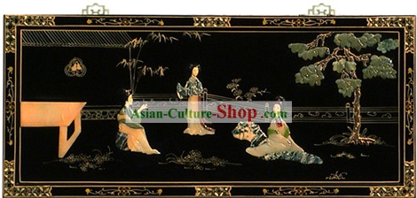 Chinese Hanging Lacquer Ware Mirror Series-Palace Beauties Chatting
