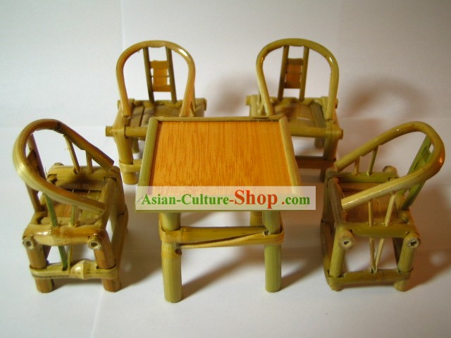 Chinese Traditional Mini Furniture-Bamboo Desk and Chairs Set
