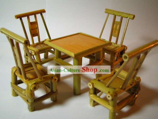 Chinese Classic Mini Furniture-Bamboo Desk and Chairs Set