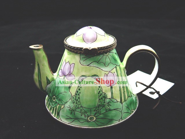 Mão chinês pintado de esmalte Kettle-Lotus e Frog