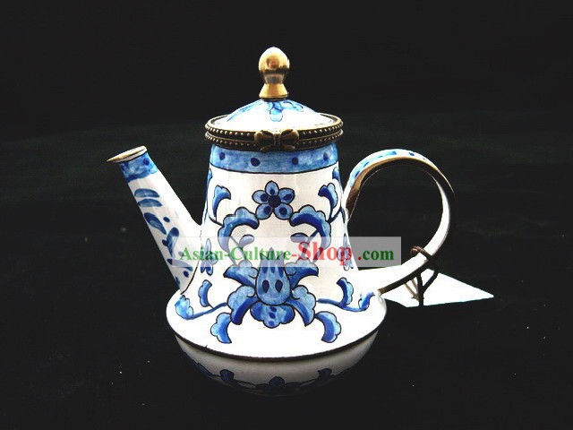 Chinois traditionnel à la main peint émail Kettle-Fleur bleue