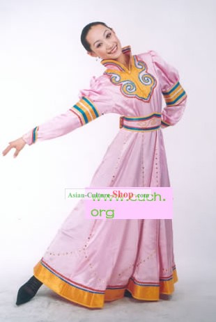 Mongolian Minority Pink Dancing Costume for Woman