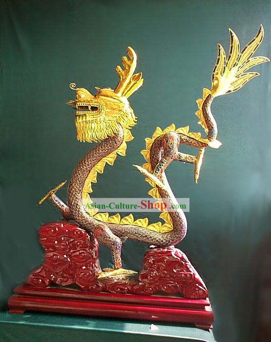 Chinese Gold Messing Cloisonne Drachen