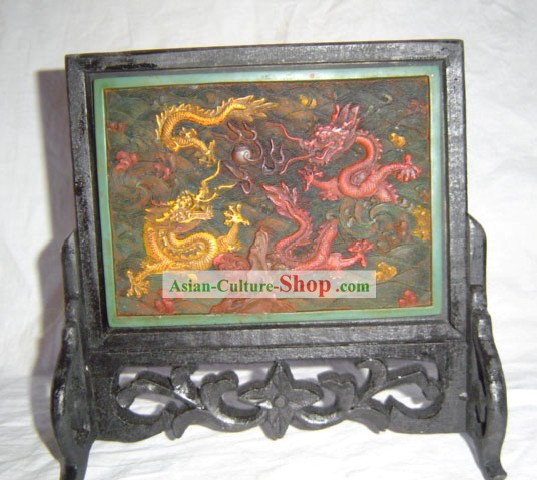 Chinês clássico Tela-laca Dragons Folding
