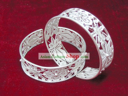 Chinoise Miao minoritaires Sculpté bracelet Fleur d'Argent