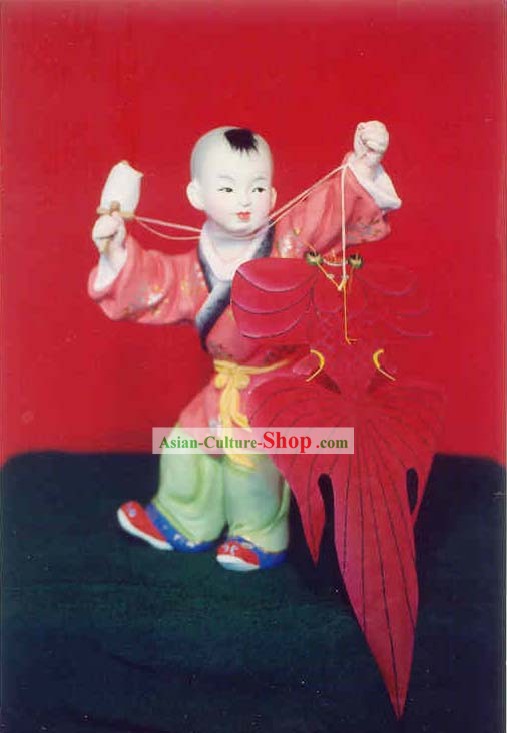 Mão chinesa Arte pintada Escultura de Figurine da argila Zhang-Flying Kite