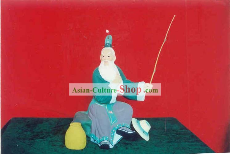 Chinese Hand Painted Sculpture Art of Clay Figurine Zhang-Fishing Old Man