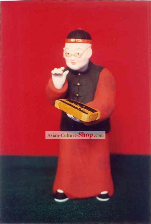 Mão chinesa Arte pintada Escultura de Figurine da argila Zhang-Contabilidade Casa Senhor