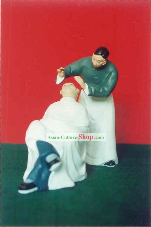 Chinese Hand Painted Sculpture Art of Clay Figurine Zhang-Hairdressing