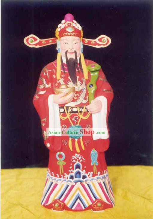 中国ハンドは、粘土の置物張 - 富の神の彫刻芸術を塗装