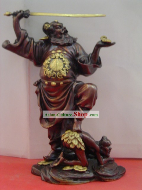 Chinoise classique en laiton Statue-Zhong Kui Attraper Ghosts