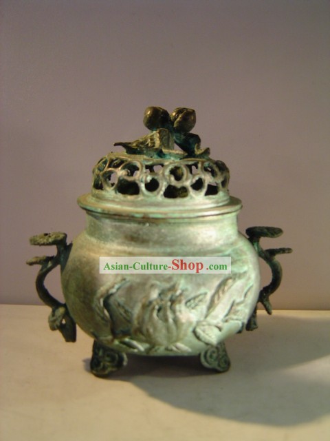 Chinese Classic Archaize Bronze Statue-Ancient Palace Longevity Peach Incense Burner