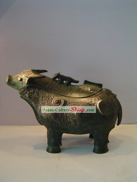 Chinês clássico Archaize Bronze Ware Bull-Vinho Navio Forma