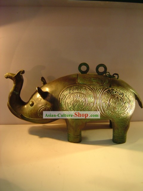 Chinês clássico Bronze Archaize-Ware Antiga Elephant Vinho Navio Forma