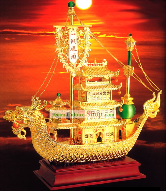 Chinese Stunning Gold Plain Sailing Gold Boat