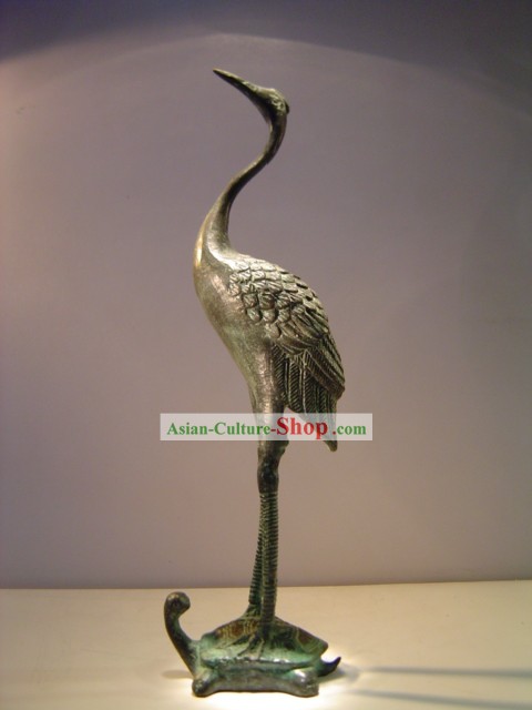 Chinese Classic Archaize Bronze Ware-Ancient Palace Crane Standing on Tortoise Statue