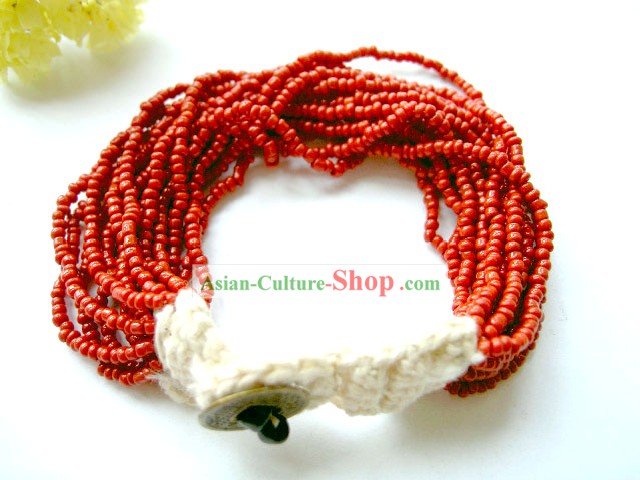 Mysterious Tibet Sorte Pulseira Coral Vermelho