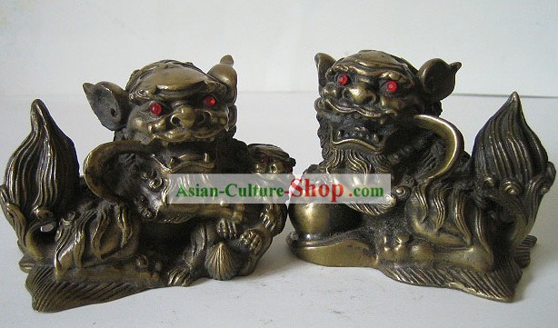 Chinês clássico Bronze Palácio Pair Lion