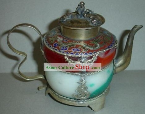 Chinese Ancient Princess Style Silver and Jade Kettle