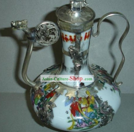 Chinese Ancient Emperors Silver and Jade Kettle