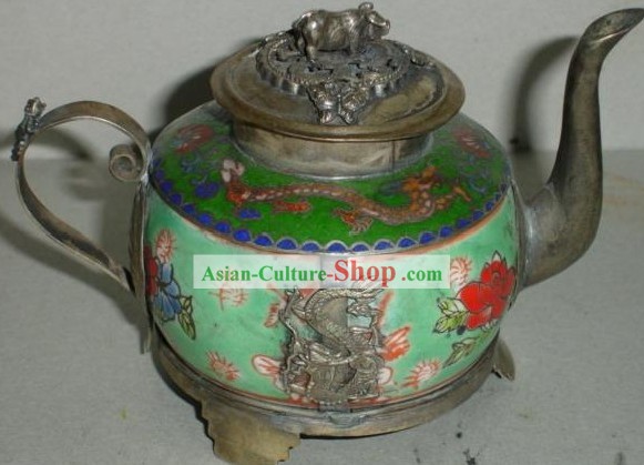 Chinese Classic Dragon Jade and Silver Kettle