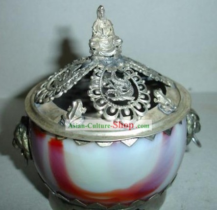 Chinês tradicional branco e prata Censer