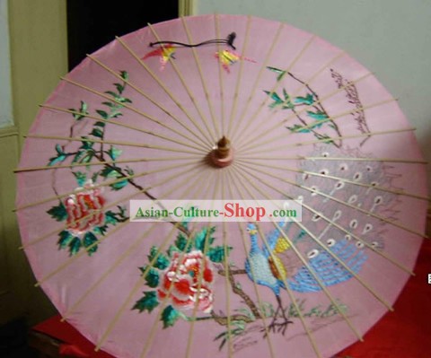 Hangzhou Classic Hand Embroidered Peacock Silk Umbrella