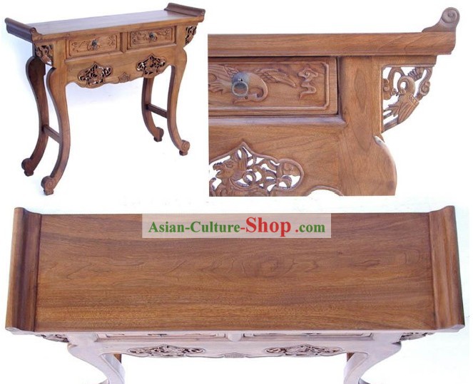 Chinese Ming Dynasty Style Classic Hand Carved Long Wood Console Table