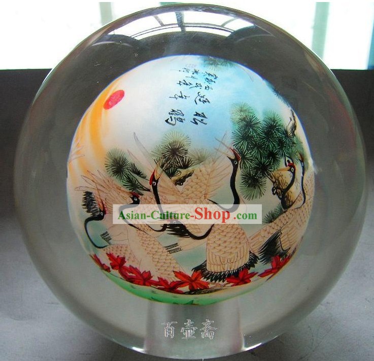 Chinese Snuff Bottle With Inside Painting-Cranes