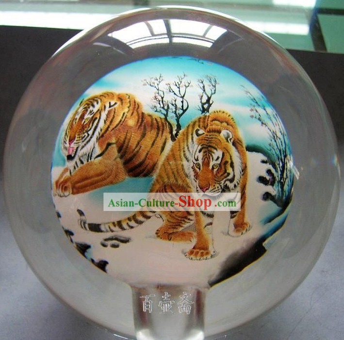 Chinese Snuff Bottle With Inside Painting-Tigers