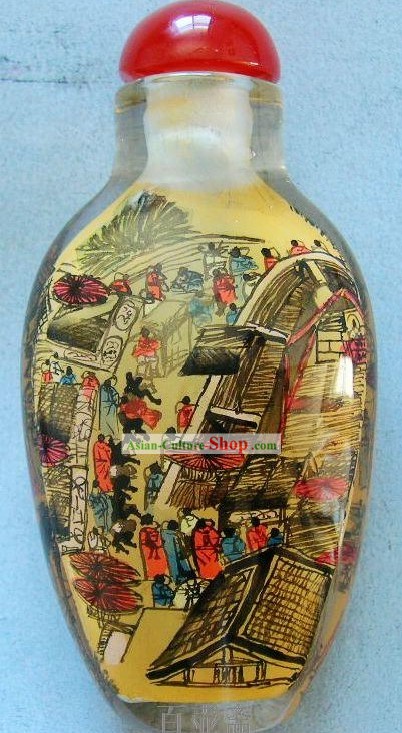 Snuff Bottle Clássica Chinesa Com Dentro Pintura-Qing Ming Shang Ele Tu