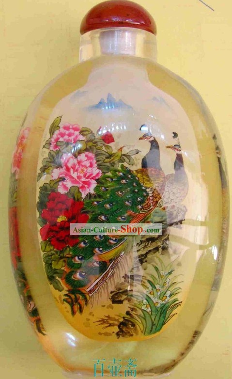 Snuff Bottle Clássica Chinesa Com Dentro Pintura Pavão-Princesa