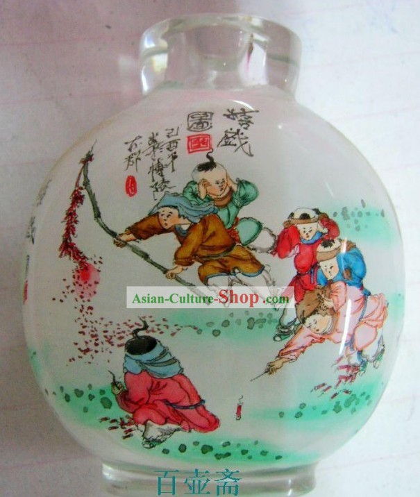 Chinese Snuff Bottle classique dans la peinture-Playing Fireworks