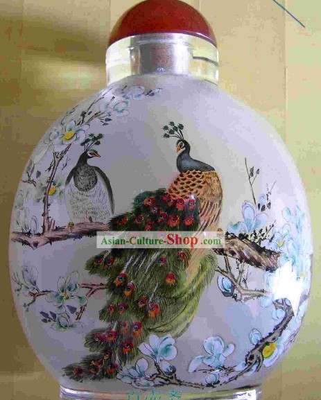 Snuff Bottle Clássica Chinesa Com Dentro Pintura Pavão-