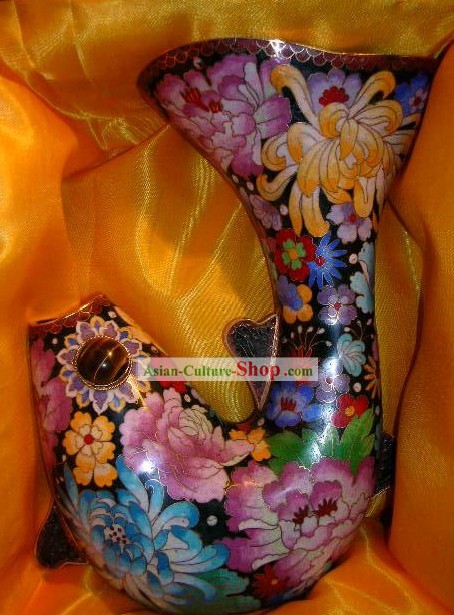 Impressionante design chinês Vaso Peixe Cloisonne