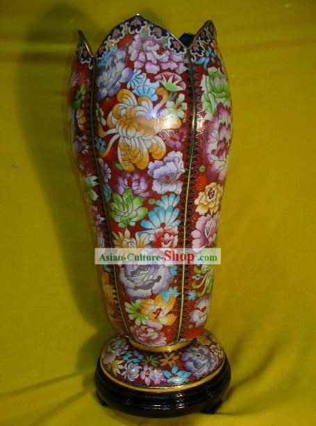 中国の見事なフラワリーデザインの七宝の花瓶
