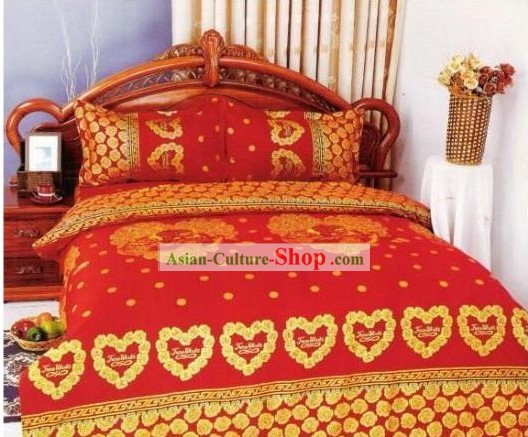Chinese Classical Cotton Wedding Bed Sheet Set(Four Pieces)-Lover